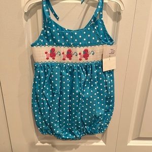 Super cute poodle polka dot romper smocked nwt